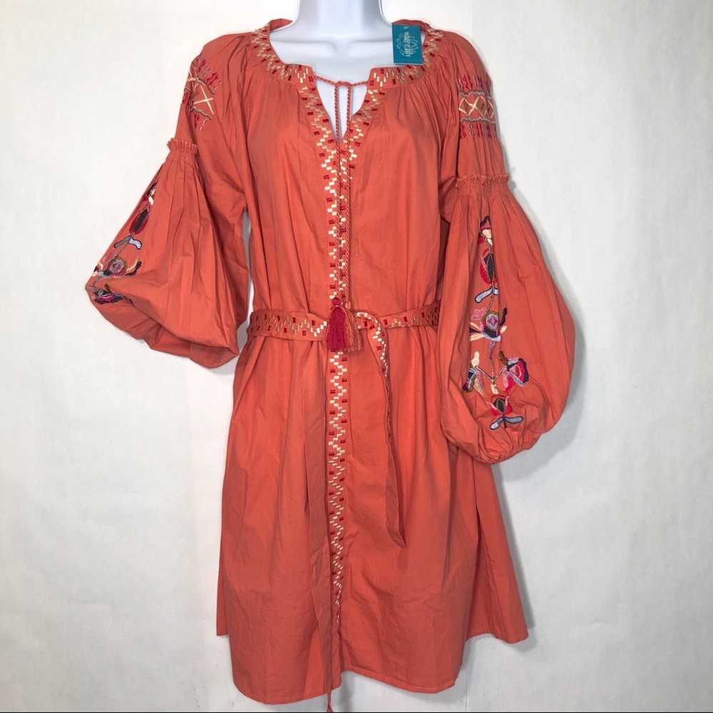 Water Lily Embroidered Cotton Dress Size XL